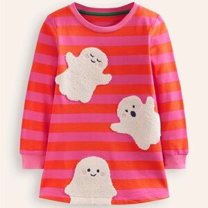 Boden Sweatshirt Appliqué Dress Vibrant Pink/Terracotta Ghosts